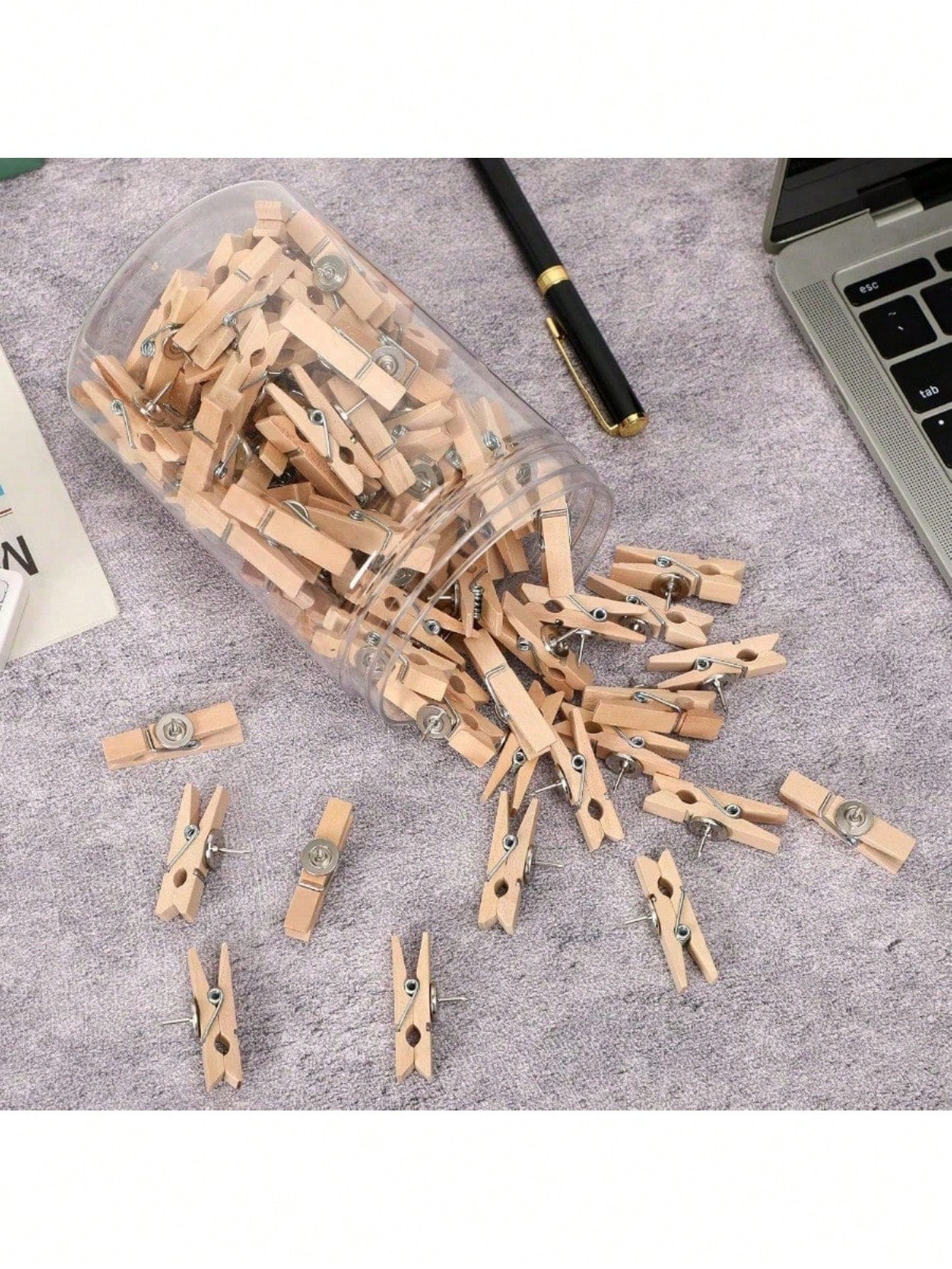 20pcs Creative Wooden Clips, Photo Clips, Cork Board Pins, Multipurpose Pins Suitable For Cork Boards And Bulletin Boards, Office And Classroom Decor