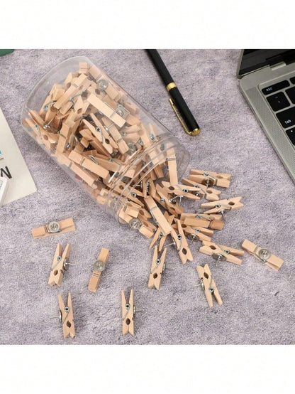 20pcs Creative Wooden Clips, Photo Clips, Cork Board Pins, Multipurpose Pins Suitable For Cork Boards And Bulletin Boards, Office And Classroom Decor