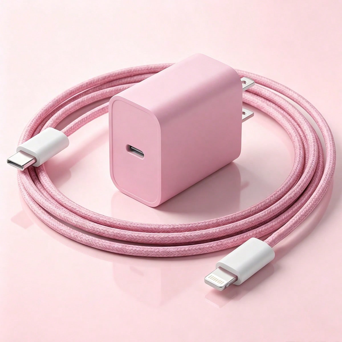 20W Wall Fast Charging Set Pink Charging Adapter, With 3.3FT/100cm Long Nylon Braided Charging Cable Anti-Tangle Data Cable USB-C To Apple IOS Charging Set, Compatible With IPhone 14 13 12 11 Pro Max
