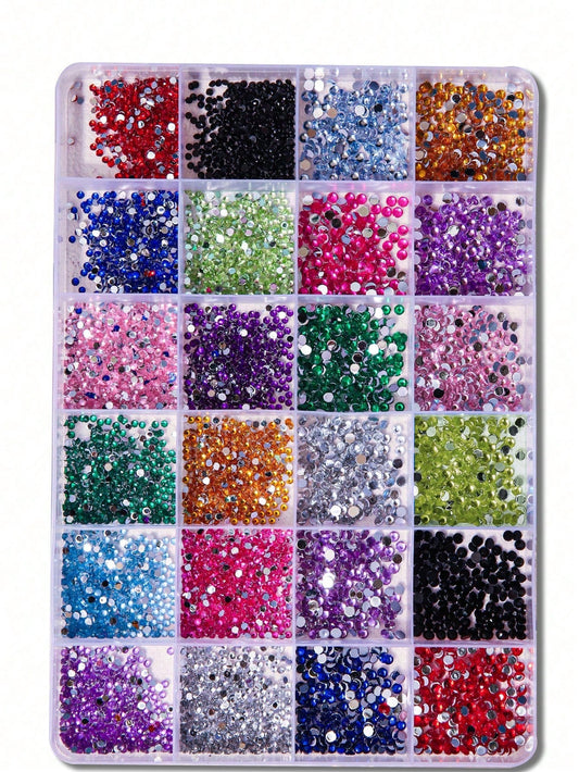 24-Grid Nail Charms Hotspot, Flat Bottom Resin Neon Electroplated Ab Resin Diamond Nail Decorations, 2Mm Diamond, 3Mm Diamond Nail Supplies Nails Nail Gems Nail Rhinestones