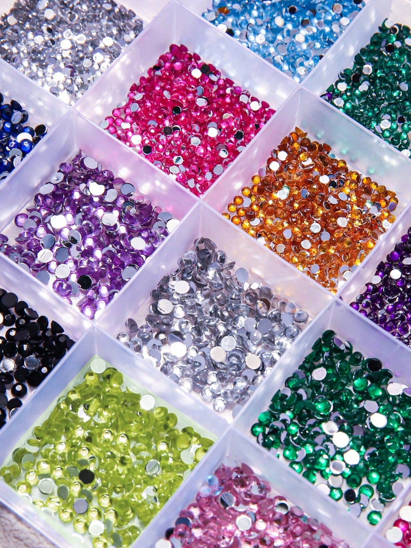 24-Grid Nail Charms Hotspot, Flat Bottom Resin Neon Electroplated Ab Resin Diamond Nail Decorations, 2Mm Diamond, 3Mm Diamond Nail Supplies Nails Nail Gems Nail Rhinestones