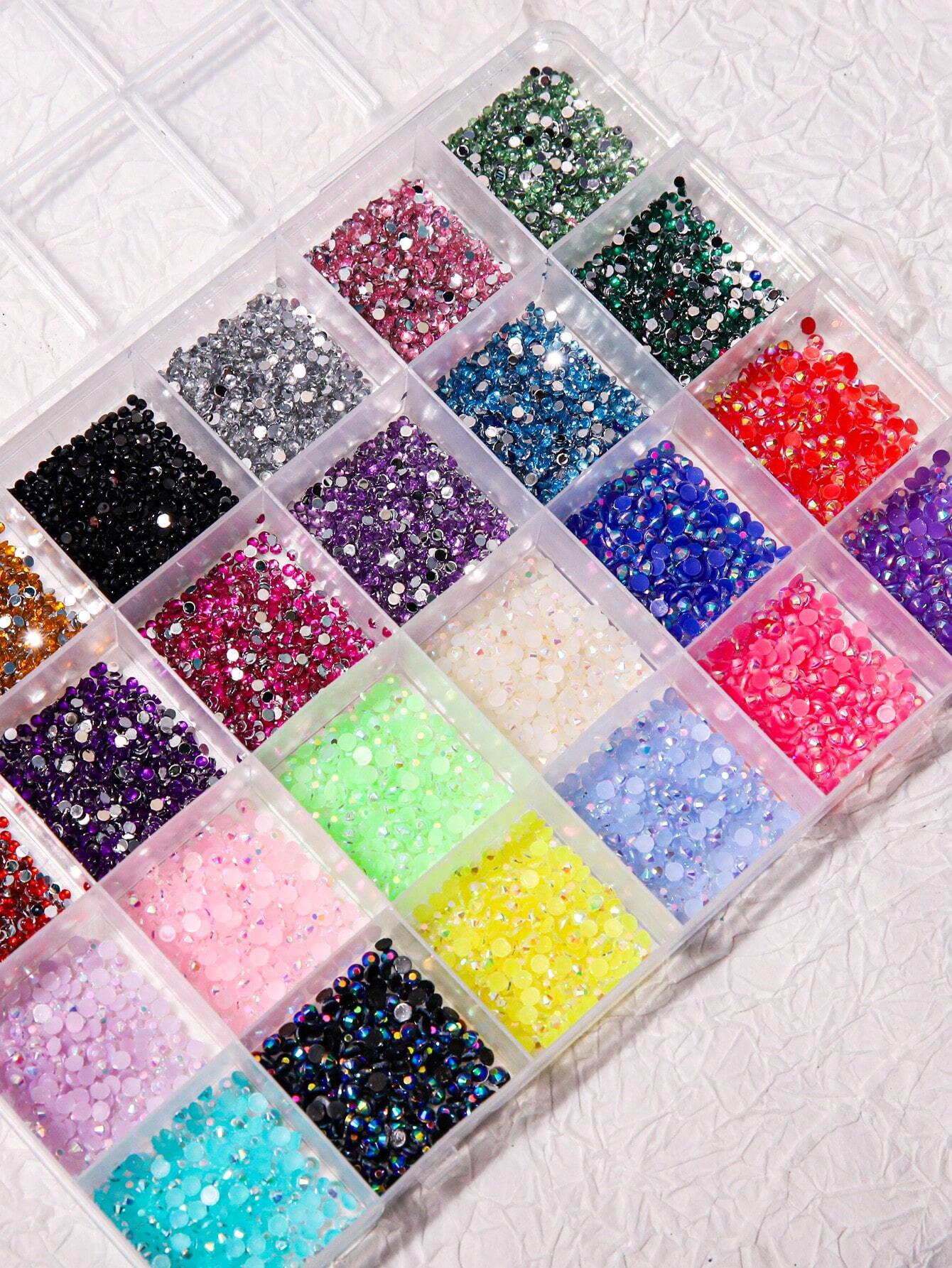 24-Grid Nail Charms Hotspot, Flat Bottom Resin Neon Electroplated Ab Resin Diamond Nail Decorations, 2Mm Diamond, 3Mm Diamond Nail Supplies Nails Nail Gems Nail Rhinestones