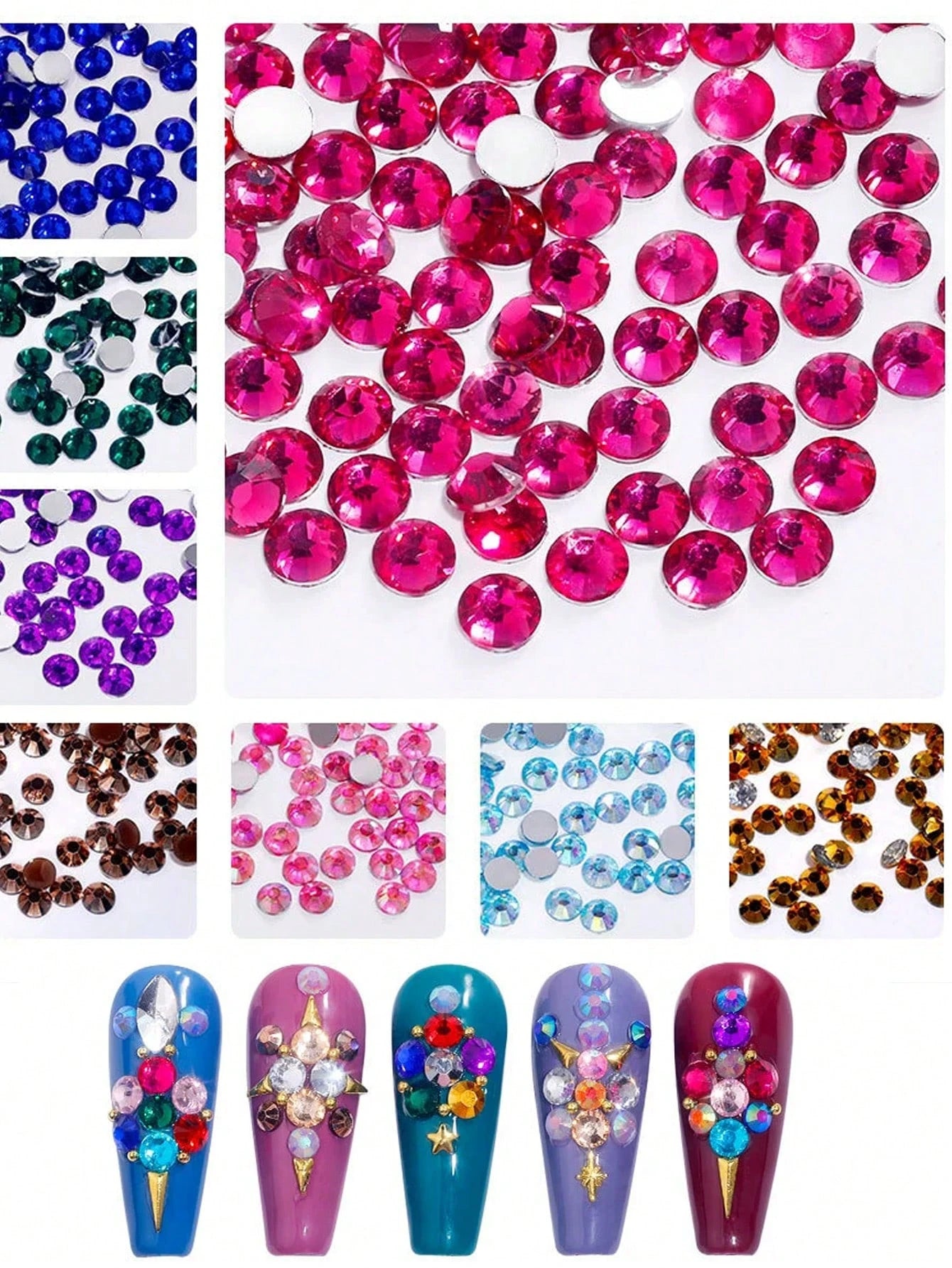 24-Grid Nail Charms Hotspot, Flat Bottom Resin Neon Electroplated Ab Resin Diamond Nail Decorations, 2Mm Diamond, 3Mm Diamond Nail Supplies Nails Nail Gems Nail Rhinestones