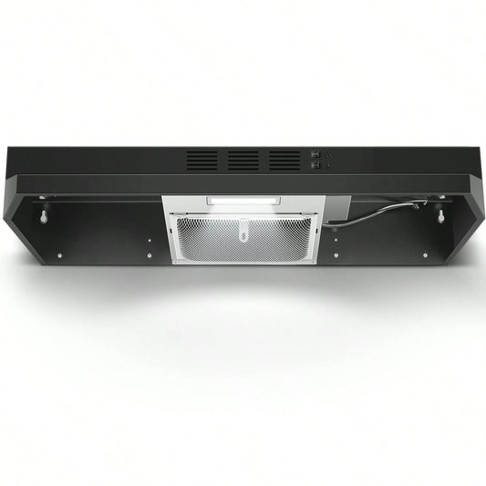 24 Inch Range Hood Under Cabinet, Black Kitchen Hood 280CFM, Ducted/Ductless Vent Hood With Rocker Button Control, Stove Hood With 2 Speeds Fan, Bright LED Light