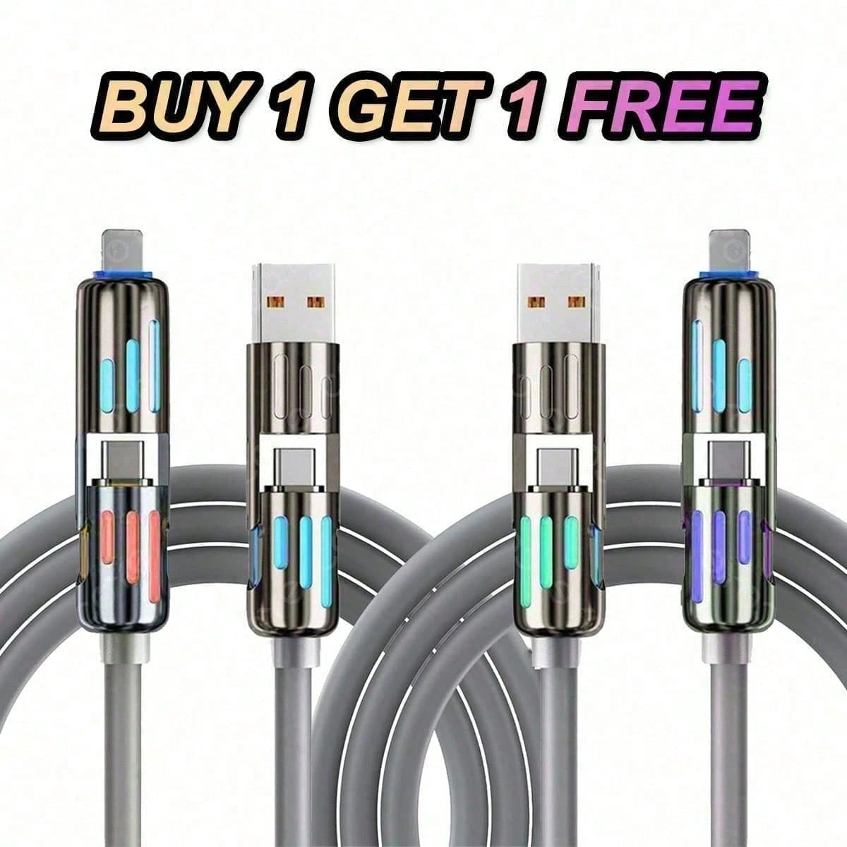 240W 4-In-1 Universal USB Charging Cable [2 Pack] – Fast Charger Cord With USB-A, Dual USB-C & Lighting, For IPhone 14/15/16/17 Series, IPad & & Mor