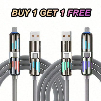 240W 4-In-1 Universal USB Charging Cable [2 Pack] – Fast Charger Cord With USB-A, Dual USB-C & Lighting, For IPhone 14/15/16/17 Series, IPad & & Mor