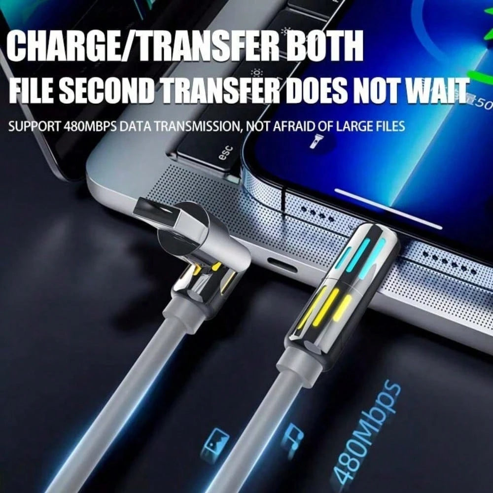 240W 4-In-1 USB C Cable, PD 5A Multi Fast Charging Cable With Breathing Light, Braided PVC & Zinc Alloy USB-A To Dual Type-C Data Cord, Versatile Connectivity| Stylish Breathing Light| Zinc Alloy Sh