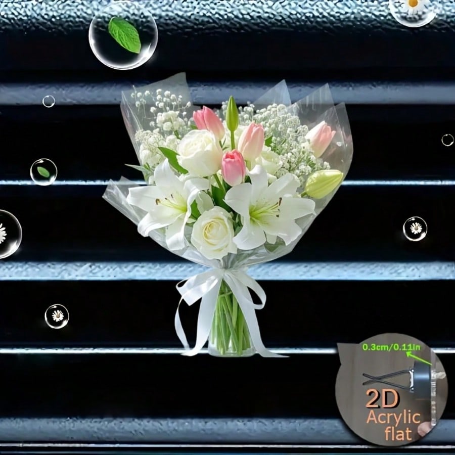 2D Acrylic Flower Bouquet Car Air Vent Clip Mini Artificial Flower Bouquet Car Vent Decor, Flat Acrylic Car Air Freshener Clip, Vehicle Interior Ornament