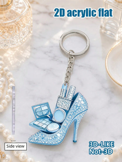 2D Flat Acrylic Rose Red Rhinestone High Heel Shoe Keychain, Sweet Sparkling Pendant, Backpack And Phone Decoration, Girl Heart-Shaped Gift, Key Chain Gift, Suitable For Handbags, Wallets, Backpacks