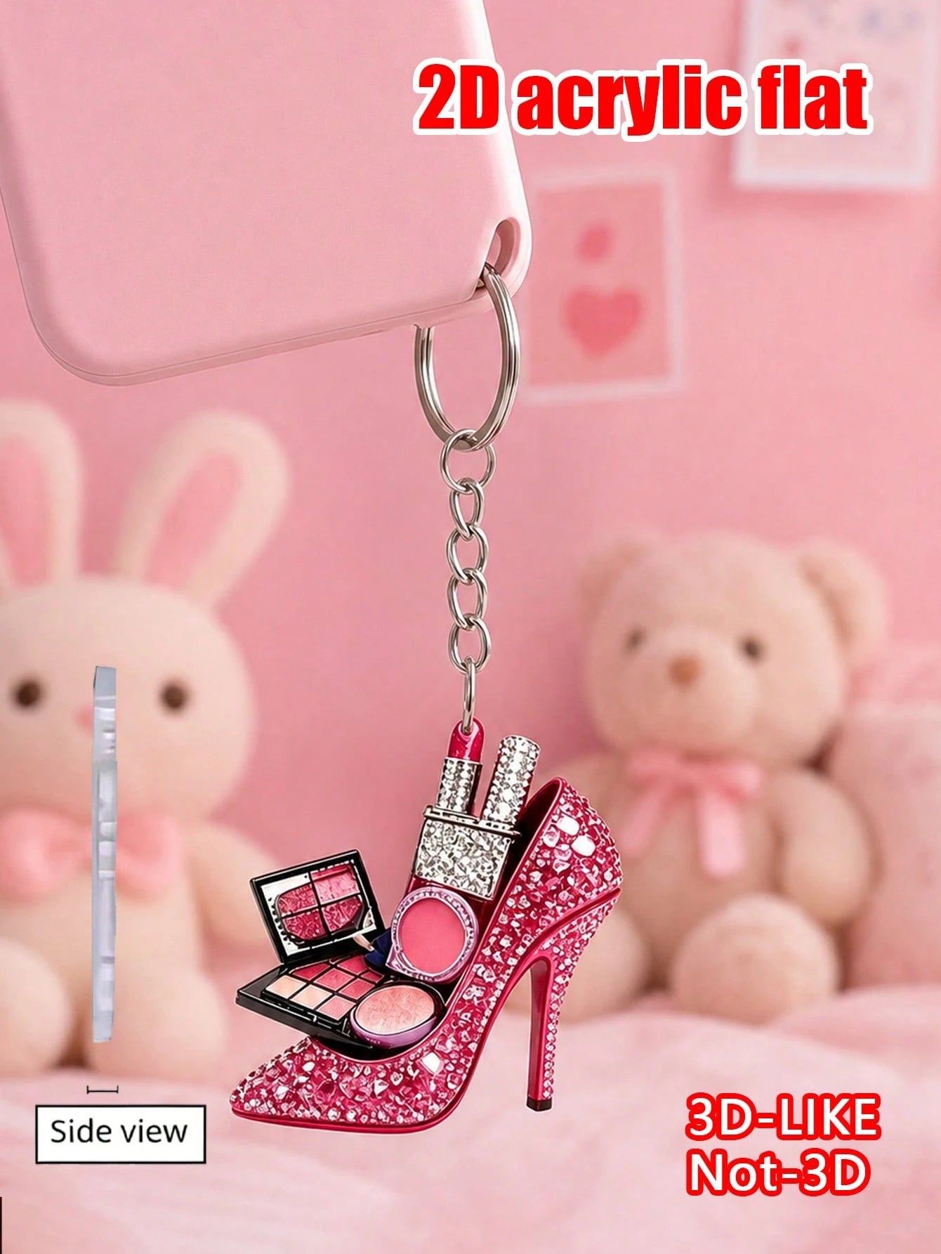 2D Flat Acrylic Rose Red Rhinestone High Heel Shoe Keychain, Sweet Sparkling Pendant, Backpack And Phone Decoration, Girl Heart-Shaped Gift, Key Chain Gift, Suitable For Handbags, Wallets, Backpacks