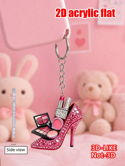 2D Flat Acrylic Rose Red Rhinestone High Heel Shoe Keychain, Sweet Sparkling Pendant, Backpack And Phone Decoration, Girl Heart-Shaped Gift, Key Chain Gift, Suitable For Handbags, Wallets, Backpacks