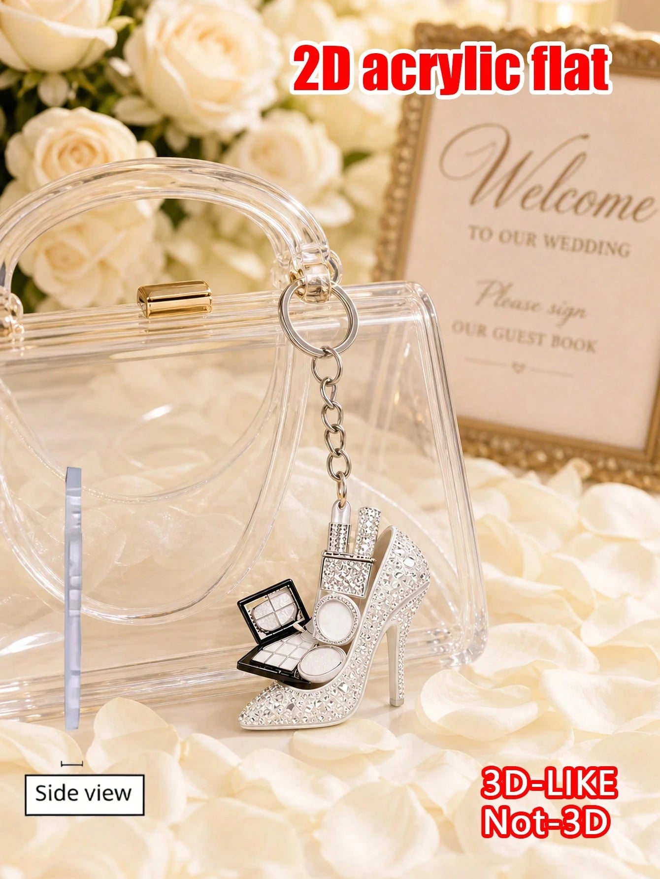 2D Flat Acrylic Rose Red Rhinestone High Heel Shoe Keychain, Sweet Sparkling Pendant, Backpack And Phone Decoration, Girl Heart-Shaped Gift, Key Chain Gift, Suitable For Handbags, Wallets, Backpacks