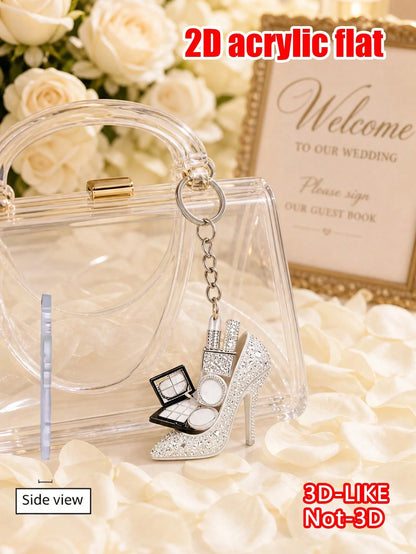 2D Flat Acrylic Rose Red Rhinestone High Heel Shoe Keychain, Sweet Sparkling Pendant, Backpack And Phone Decoration, Girl Heart-Shaped Gift, Key Chain Gift, Suitable For Handbags, Wallets, Backpacks