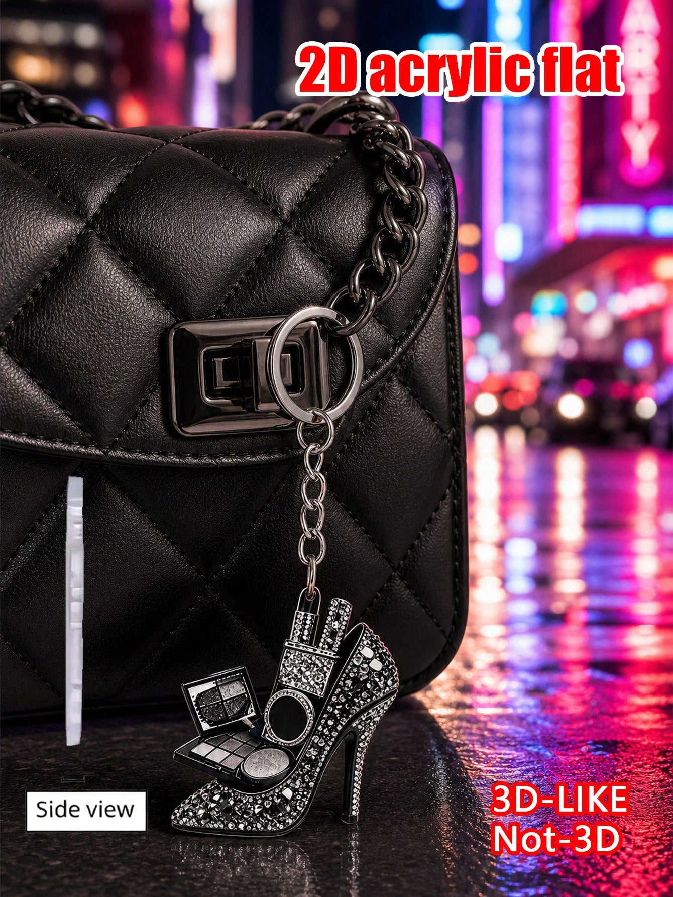 2D Flat Acrylic Rose Red Rhinestone High Heel Shoe Keychain, Sweet Sparkling Pendant, Backpack And Phone Decoration, Girl Heart-Shaped Gift, Key Chain Gift, Suitable For Handbags, Wallets, Backpacks