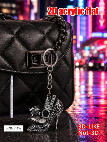 2D Flat Acrylic Rose Red Rhinestone High Heel Shoe Keychain, Sweet Sparkling Pendant, Backpack And Phone Decoration, Girl Heart-Shaped Gift, Key Chain Gift, Suitable For Handbags, Wallets, Backpacks