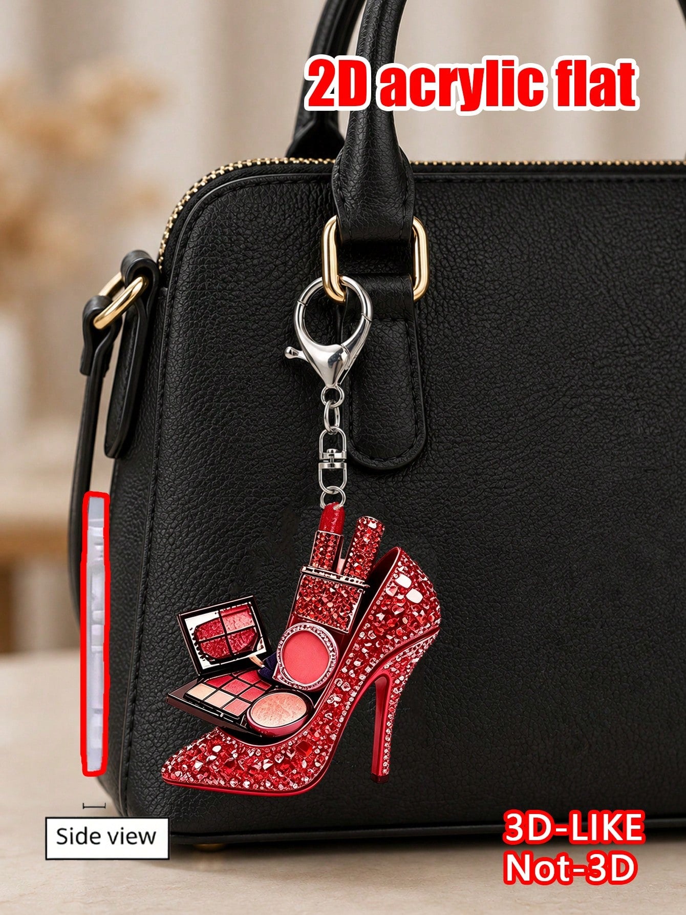 2D Flat Acrylic Rose Red Rhinestone High Heel Shoe Keychain, Sweet Sparkling Pendant, Backpack And Phone Decoration, Girl Heart-Shaped Gift, Key Chain Gift, Suitable For Handbags, Wallets, Backpacks