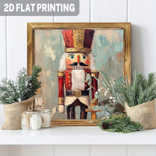 2D Flat, 1-Piece Nutcracker Wall Decoration With Wooden Frame- Country Style Nutcracker Soldier Sign, Suitable For Christmas And Winter Decorations, Wall-Mountable Decorative Sign, Suitable For Livin