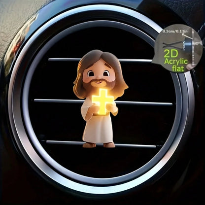 2D (Non-3D) Car Air Vent Clip- Jesus Cross Decor, Fashionable Interior Accessory, Aroma Diffuser (Random Fragrance), Cute Car Decoration, Perfect Neutral Holiday Gift