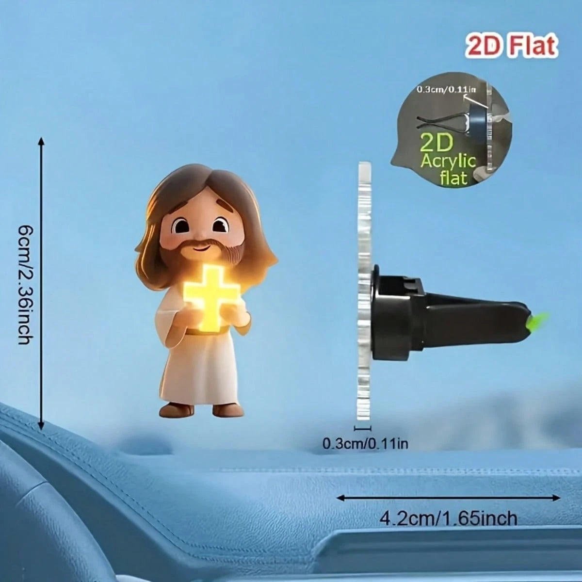 2D (Non-3D) Car Air Vent Clip- Jesus Cross Decor, Fashionable Interior Accessory, Aroma Diffuser (Random Fragrance), Cute Car Decoration, Perfect Neutral Holiday Gift