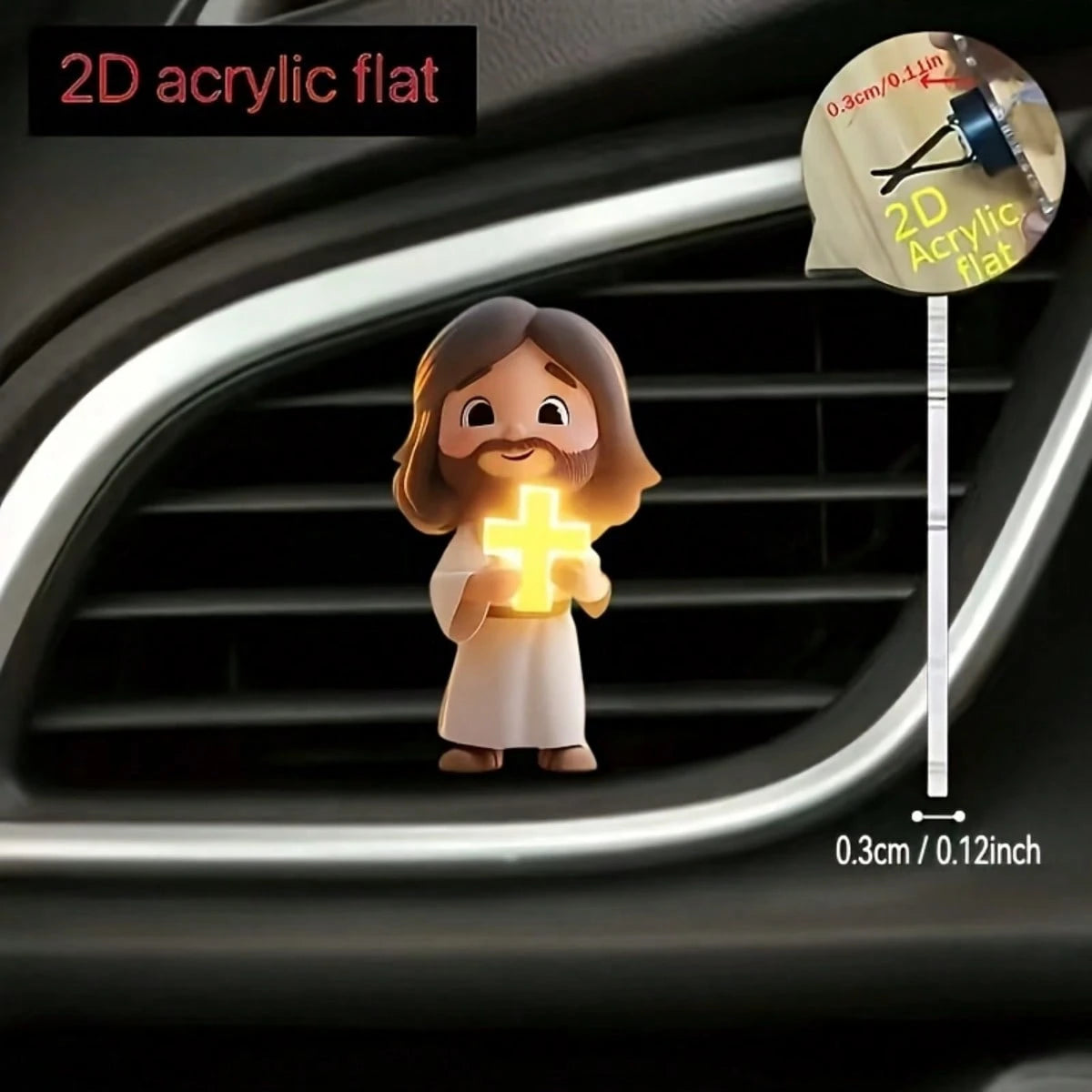 2D (Non-3D) Car Air Vent Clip- Jesus Cross Decor, Fashionable Interior Accessory, Aroma Diffuser (Random Fragrance), Cute Car Decoration, Perfect Neutral Holiday Gift