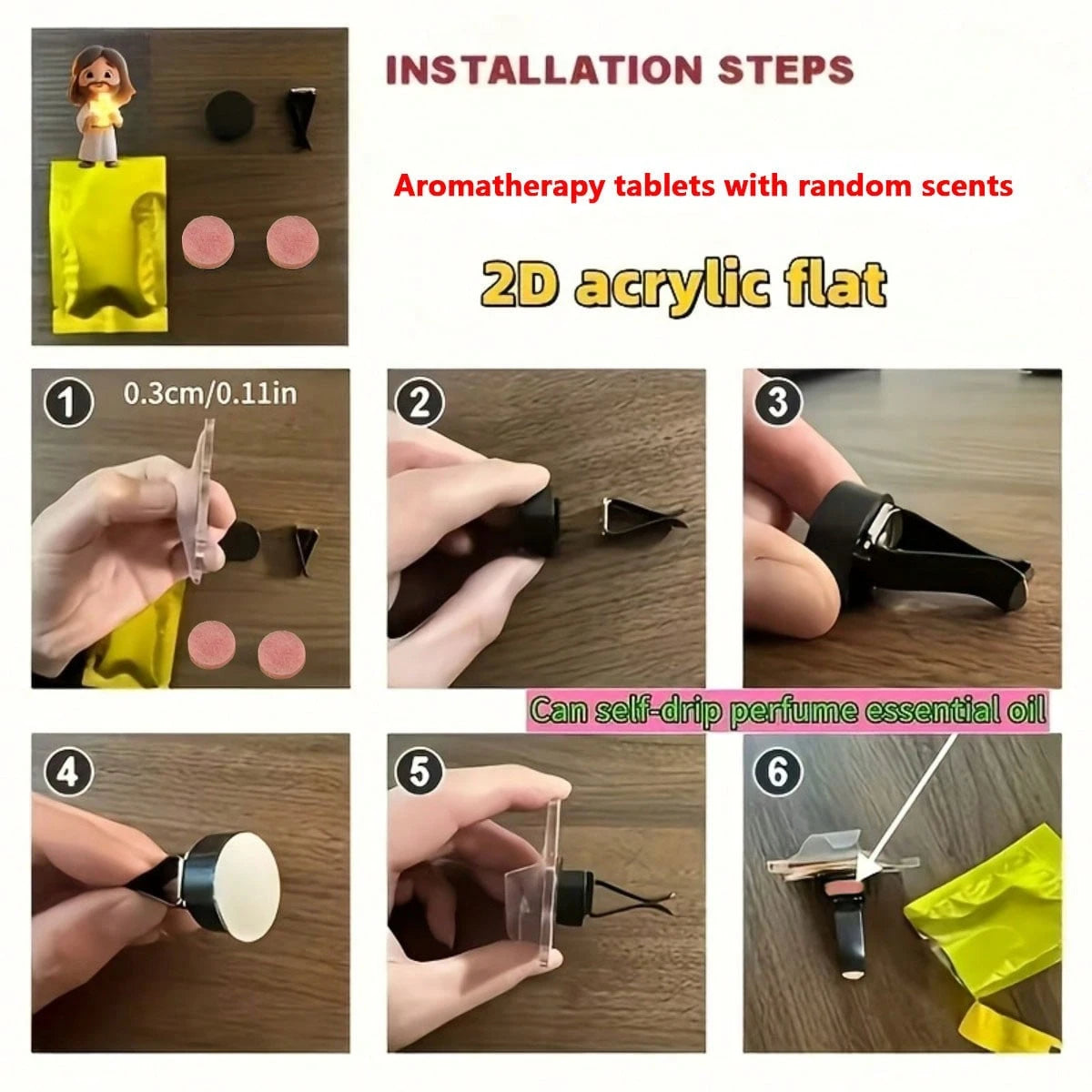 2D (Non-3D) Car Air Vent Clip- Jesus Cross Decor, Fashionable Interior Accessory, Aroma Diffuser (Random Fragrance), Cute Car Decoration, Perfect Neutral Holiday Gift