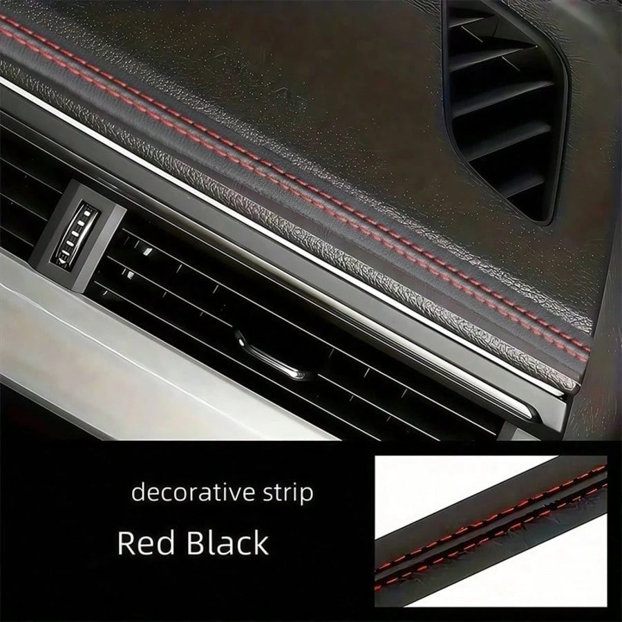 2m Car Faux Leather Stitching Decorative Strip, Automotive Center Console Door Panel Gap Embedded Interior Trim, Red Stitching Luxury Style Car Interior Detail Enhancement Strip, Freely Cuttable To Fi