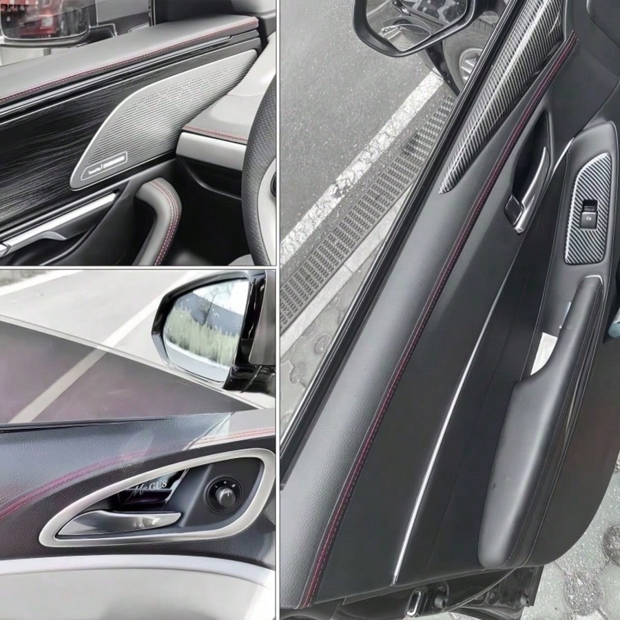 2m Car Faux Leather Stitching Decorative Strip, Automotive Center Console Door Panel Gap Embedded Interior Trim, Red Stitching Luxury Style Car Interior Detail Enhancement Strip, Freely Cuttable To Fi