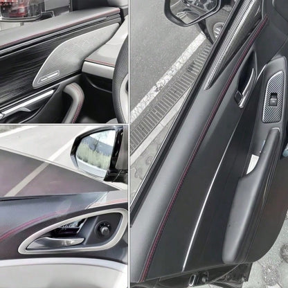 2m Car Faux Leather Stitching Decorative Strip, Automotive Center Console Door Panel Gap Embedded Interior Trim, Red Stitching Luxury Style Car Interior Detail Enhancement Strip, Freely Cuttable To Fi