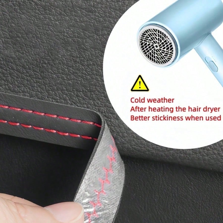 2m Car Faux Leather Stitching Decorative Strip, Automotive Center Console Door Panel Gap Embedded Interior Trim, Red Stitching Luxury Style Car Interior Detail Enhancement Strip, Freely Cuttable To Fi