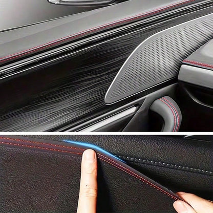 2m Car Faux Leather Stitching Decorative Strip, Automotive Center Console Door Panel Gap Embedded Interior Trim, Red Stitching Luxury Style Car Interior Detail Enhancement Strip, Freely Cuttable To Fi