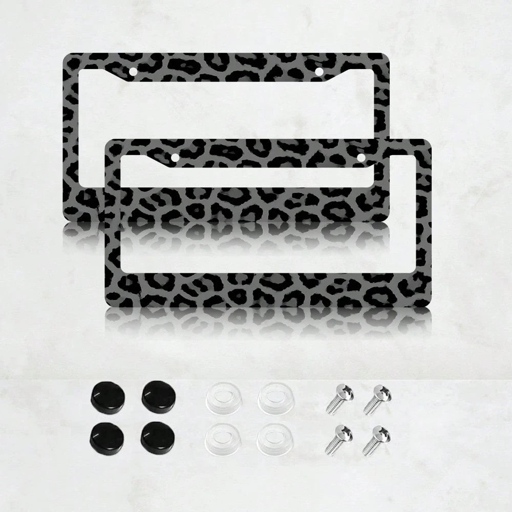 2PC 2-Hole License Plate Frame In Leopard Print Design, Aluminum Material, 6x12 Inches, Includes Screws, Car Decoration, Makes A Great Friends And Family, Fits USA Canada Mexico Standard Size