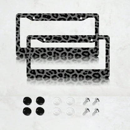 2PC 2-Hole License Plate Frame In Leopard Print Design, Aluminum Material, 6x12 Inches, Includes Screws, Car Decoration, Makes A Great Friends And Family, Fits USA Canada Mexico Standard Size