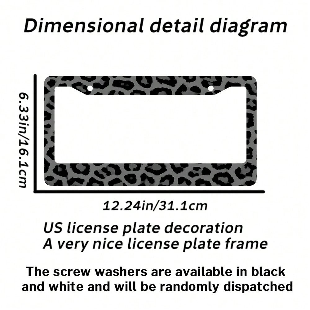 2PC 2-Hole License Plate Frame In Leopard Print Design, Aluminum Material, 6x12 Inches, Includes Screws, Car Decoration, Makes A Great Friends And Family, Fits USA Canada Mexico Standard Size