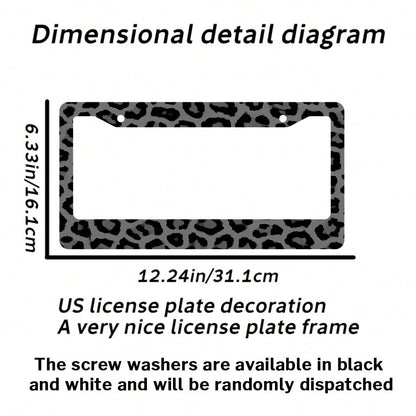 2PC 2-Hole License Plate Frame In Leopard Print Design, Aluminum Material, 6x12 Inches, Includes Screws, Car Decoration, Makes A Great Friends And Family, Fits USA Canada Mexico Standard Size
