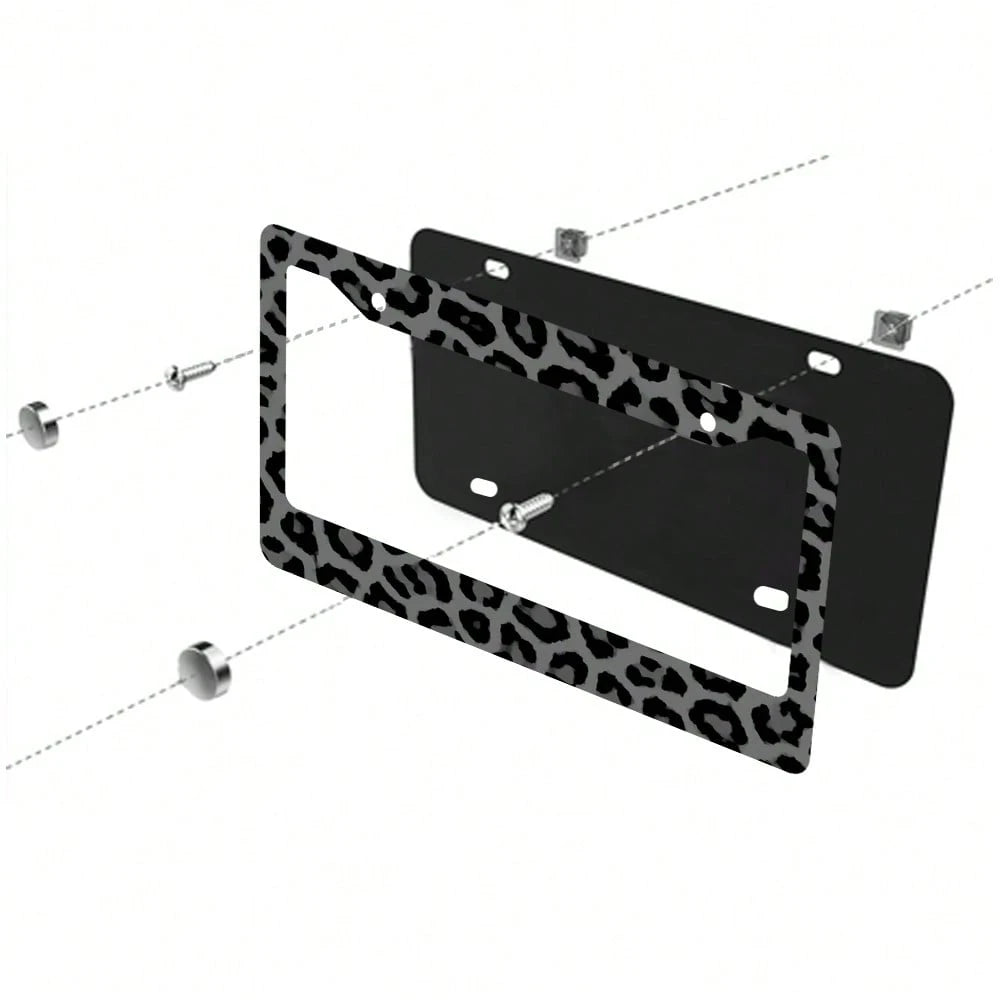 2PC 2-Hole License Plate Frame In Leopard Print Design, Aluminum Material, 6x12 Inches, Includes Screws, Car Decoration, Makes A Great Friends And Family, Fits USA Canada Mexico Standard Size
