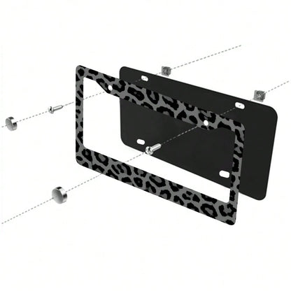 2PC 2-Hole License Plate Frame In Leopard Print Design, Aluminum Material, 6x12 Inches, Includes Screws, Car Decoration, Makes A Great Friends And Family, Fits USA Canada Mexico Standard Size