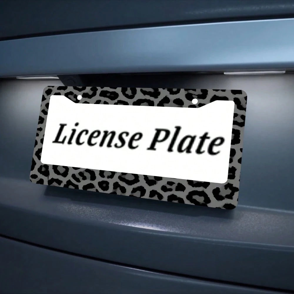 2PC 2-Hole License Plate Frame In Leopard Print Design, Aluminum Material, 6x12 Inches, Includes Screws, Car Decoration, Makes A Great Friends And Family, Fits USA Canada Mexico Standard Size