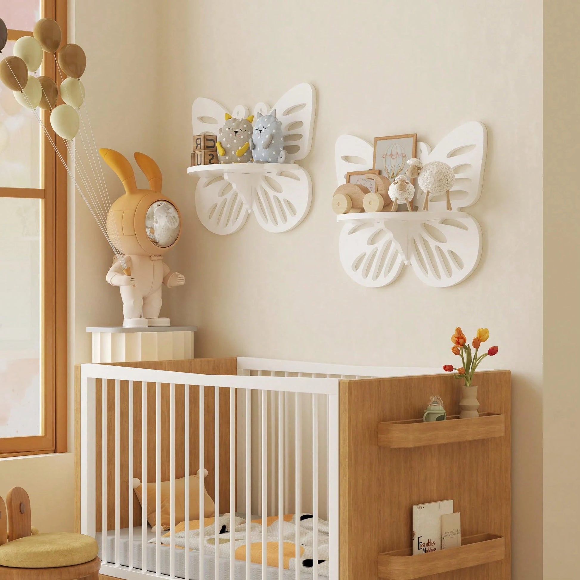 2pc Butterfly Shaped Nursery Wall Deor Floating Shelf, Cute Wall Display Rack For Kid's Room, Small Decorative Shelf Wall Mounted
