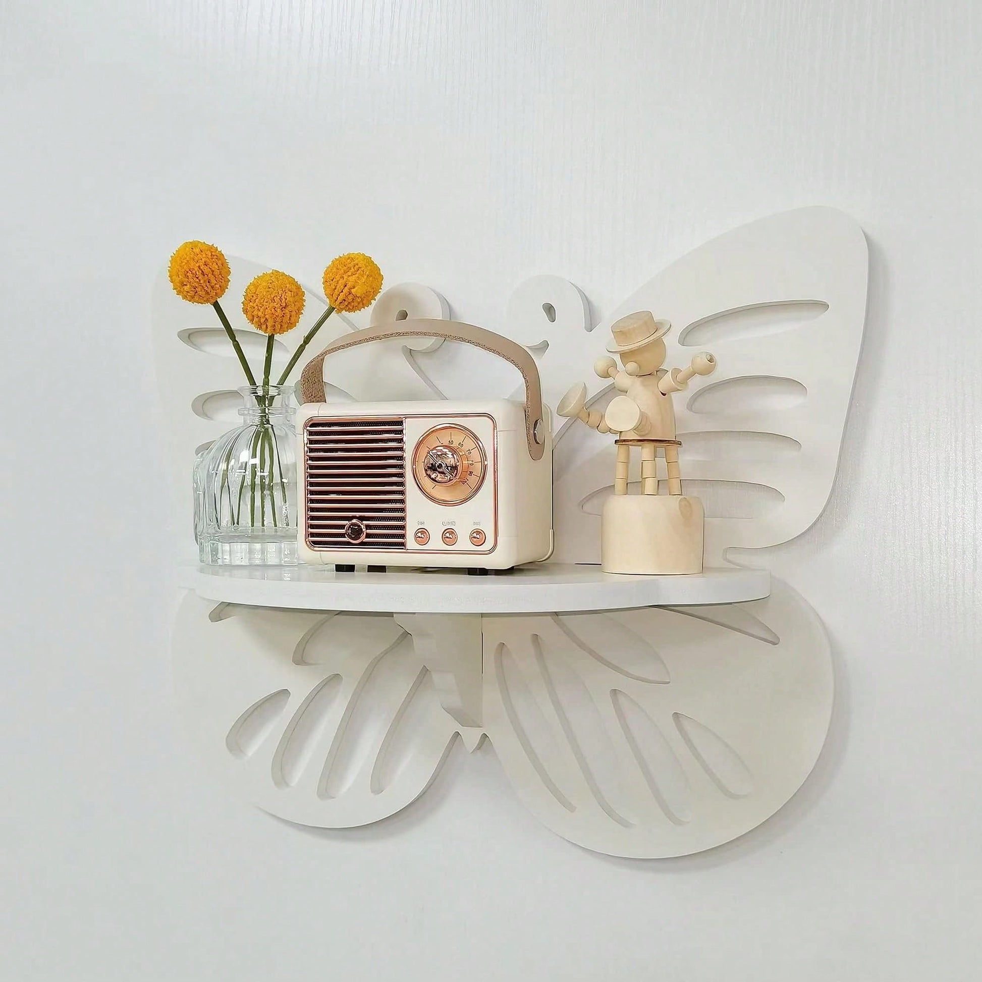 2pc Butterfly Shaped Nursery Wall Deor Floating Shelf, Cute Wall Display Rack For Kid's Room, Small Decorative Shelf Wall Mounted