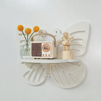 2pc Butterfly Shaped Nursery Wall Deor Floating Shelf, Cute Wall Display Rack For Kid's Room, Small Decorative Shelf Wall Mounted