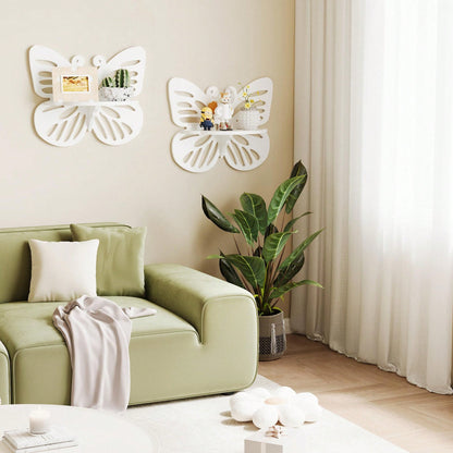 2pc Butterfly Shaped Nursery Wall Deor Floating Shelf, Cute Wall Display Rack For Kid's Room, Small Decorative Shelf Wall Mounted