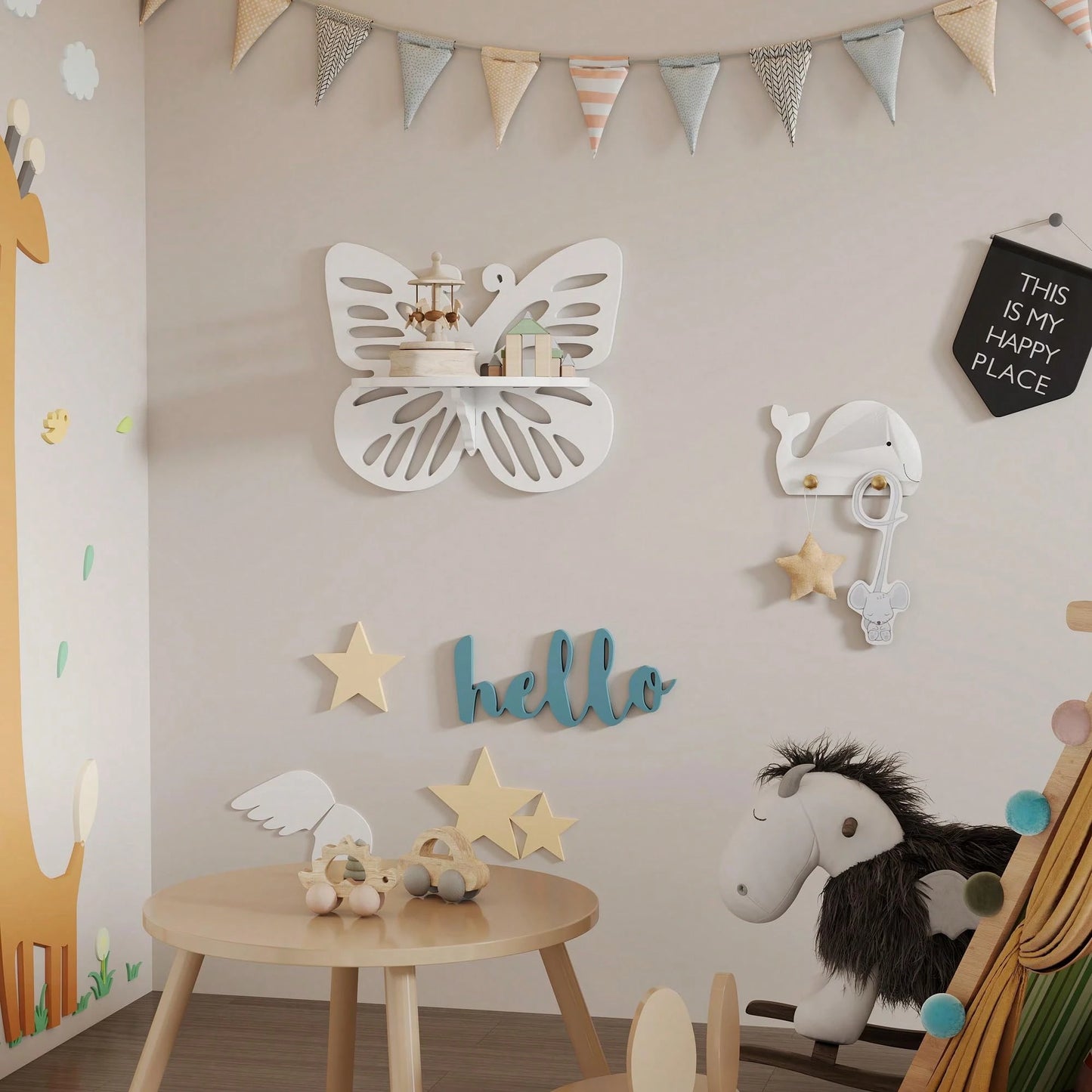 2pc Butterfly Shaped Nursery Wall Deor Floating Shelf, Cute Wall Display Rack For Kid's Room, Small Decorative Shelf Wall Mounted