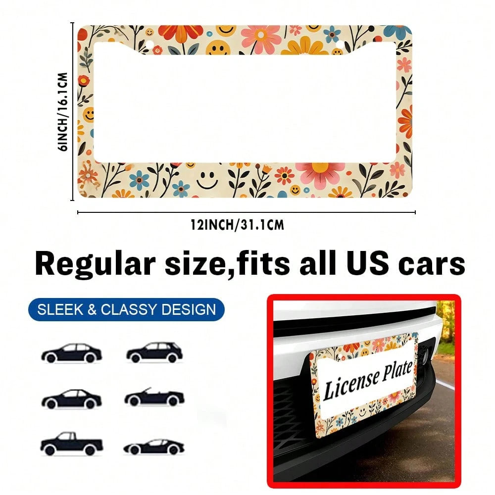 2PC Retro Flowers License Plate Frames Cover Holders Aluminum Alloy License Plate Cover With Screw Caps Cover And Screwdriver Set- 2-Hole