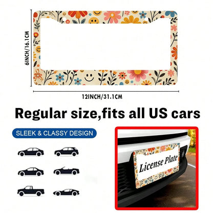 2PC Retro Flowers License Plate Frames Cover Holders Aluminum Alloy License Plate Cover With Screw Caps Cover And Screwdriver Set- 2-Hole