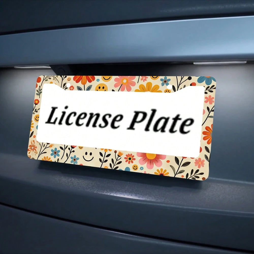 2PC Retro Flowers License Plate Frames Cover Holders Aluminum Alloy License Plate Cover With Screw Caps Cover And Screwdriver Set- 2-Hole