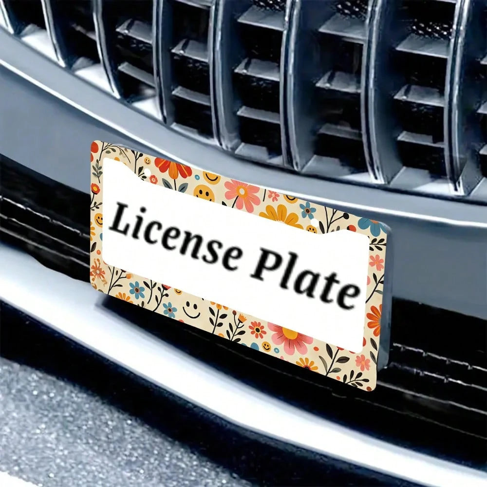 2PC Retro Flowers License Plate Frames Cover Holders Aluminum Alloy License Plate Cover With Screw Caps Cover And Screwdriver Set- 2-Hole