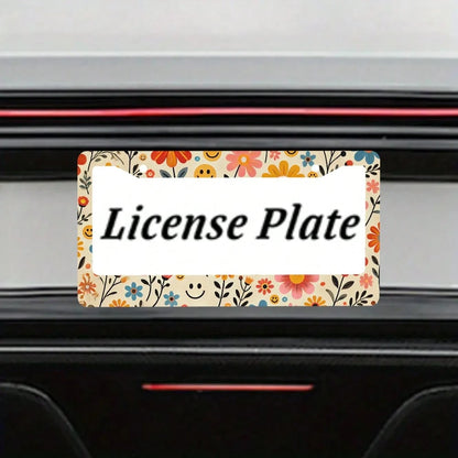 2PC Retro Flowers License Plate Frames Cover Holders Aluminum Alloy License Plate Cover With Screw Caps Cover And Screwdriver Set- 2-Hole