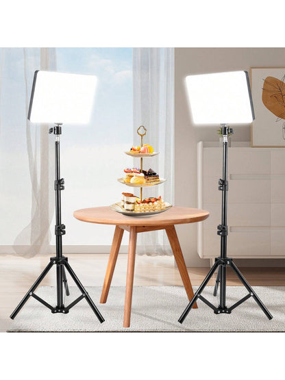 2PCS 10 Inch Square LED Video Lights With Adjustable 110cm Tripod, USB Power Supply, Suitable For Live Streaming And Photography, Portable Multifunctional Fill Light, Studio Lighting Kit, Suitable For