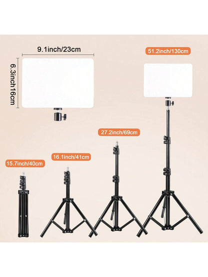 2PCS 10 Inch Square LED Video Lights With Adjustable 110cm Tripod, USB Power Supply, Suitable For Live Streaming And Photography, Portable Multifunctional Fill Light, Studio Lighting Kit, Suitable For