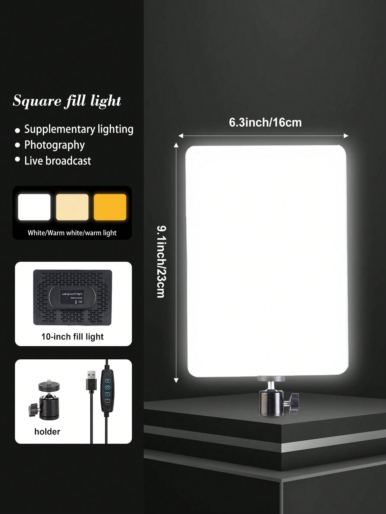 2PCS 10 Inch Square LED Video Lights With Adjustable 110cm Tripod, USB Power Supply, Suitable For Live Streaming And Photography, Portable Multifunctional Fill Light, Studio Lighting Kit, Suitable For